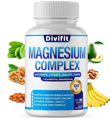 1000mg Magnesium Complex Supplement - Multi-Form Chelated Formula for Muscle, Nerve & Sleep Support, Non-GMO Vegan Capsules