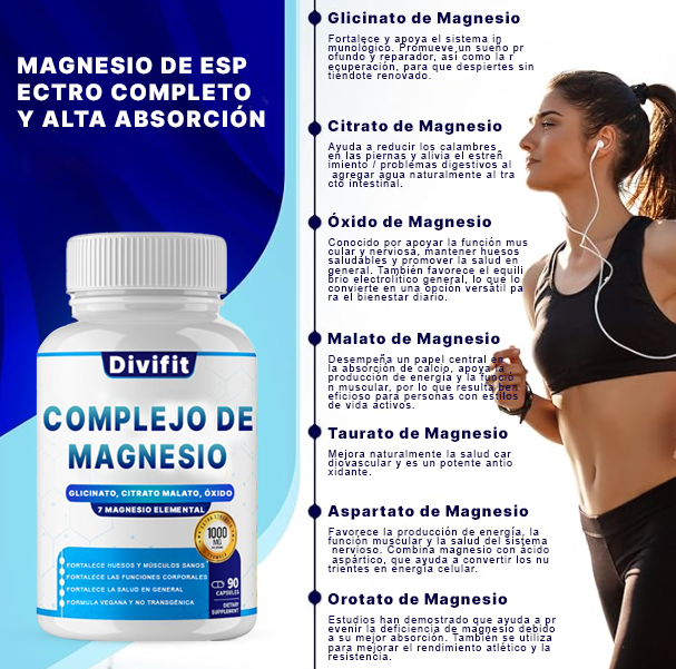 1000mg de magnesio complejo suplemento - fórmula quelquelmulti-forma para el músculo, los nervios y el apoyo del sueño, cápsulas veganas no-ogm