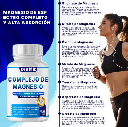 1000mg de magnesio complejo suplemento - fórmula quelquelmulti-forma para el músculo, los nervios y el apoyo del sueño, cápsulas veganas no-ogm