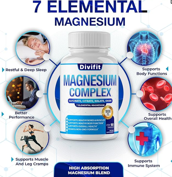 1000mg Magnesium Complex Supplement - Multi-Form Chelated Formula for Muscle, Nerve & Sleep Support, Non-GMO Vegan Capsules