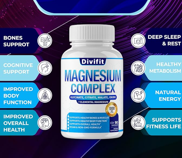 1000mg Magnesium Complex Supplement - Multi-Form Chelated Formula for Muscle, Nerve & Sleep Support, Non-GMO Vegan Capsules