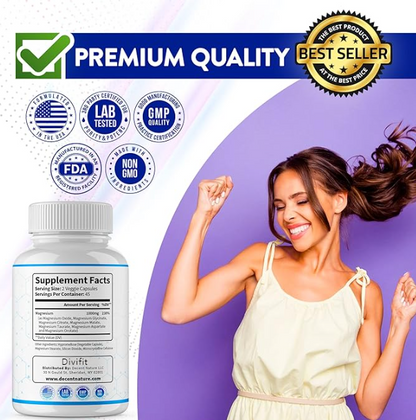 1000mg Magnesium Complex Supplement - Multi-Form Chelated Formula for Muscle, Nerve & Sleep Support, Non-GMO Vegan Capsules