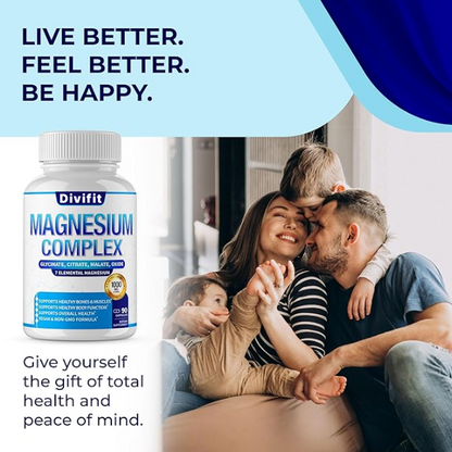 1000mg Magnesium Complex Supplement - Multi-Form Chelated Formula for Muscle, Nerve & Sleep Support, Non-GMO Vegan Capsules